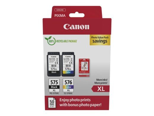Canon PG-575XL/CL-576XL Photo Paper Value Pack Black Color (Cyan, Magenta, Yellow) Ink/Paper Set