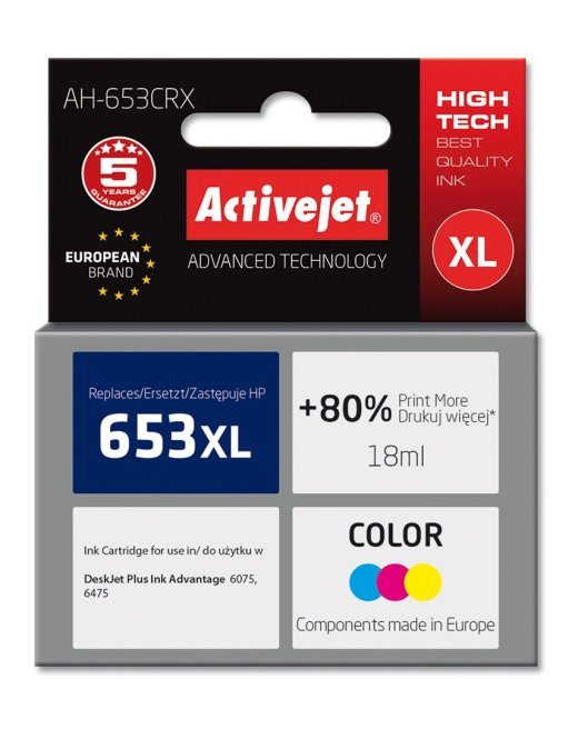 Activejet AH-653CRX tint (asendab HP 652 F6V24AE; Premium; 320 lehekülge; värvus)