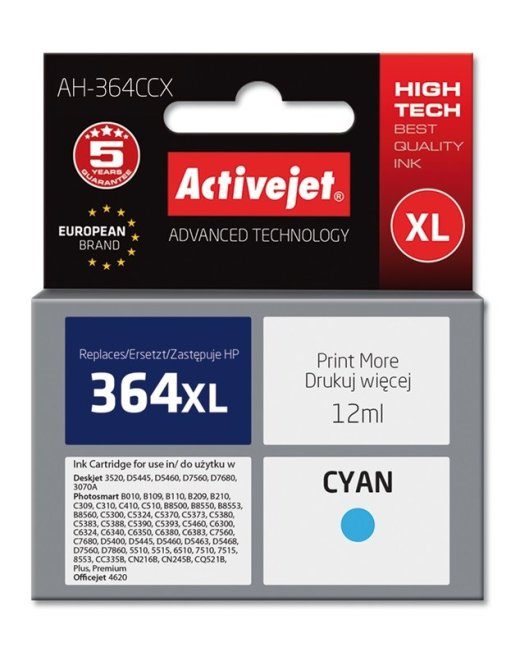 Activejet AH-364CCX Tint (asendus HP 364XL CB323EE jaoks; Premium; 12 ml; tsüaan)