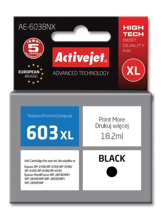 Activejet AE-603BNX tint (asendus Epson 603XL T03A14 jaoks; Supreme; 18,2 ml; must)
