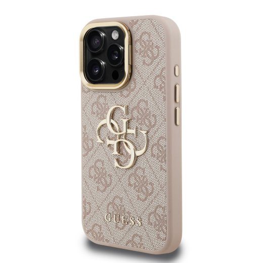 Guess PU 4G Metal Logo Stand Camera Frame Case iPhone 15 Pro Max jaoks / Pink