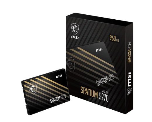 SSD MSI SPATIUM S270 960GB SATA 3D NAND Kirjutamise kiirus 450 MBytes/sec Lugemise kiirus 500 MBytes/sec 2,5" TBW 500 TB MTBF 2000000 tundi S78-440...