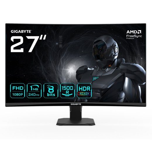 GIGABYTE GS27FC2 27" FHD kõver mängurimonitor - 1920 x 1080, 240Hz, 1ms, 350 cd/m², HDR Ready, HDMI 2.0, Displayport 1.4