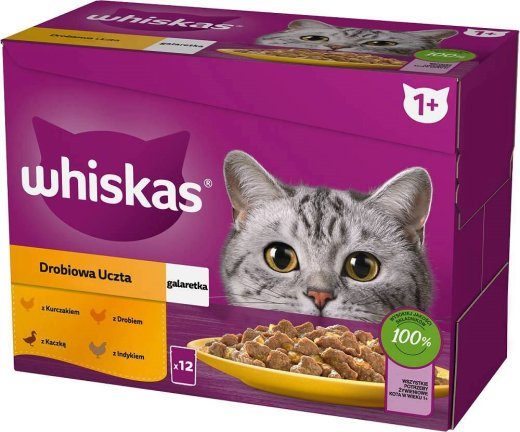 WHISKAS satsi želeega kana, part, kalkun, kana - märgkassitoit - 12x85 g