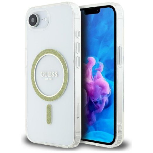 Ümbris Guess IML hõbedane ring MagSafe Samsung iPhone 16e/17e jaoks / läbipaistev