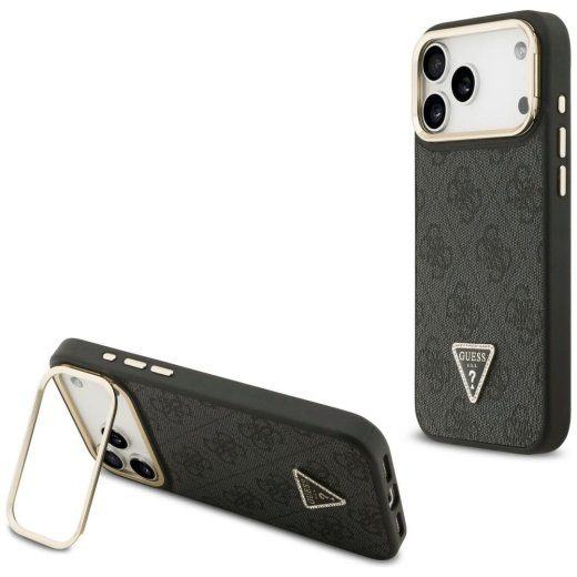 Ümbris Guess 4G PU kolmnurkne logo & tugi kaamera Magsafe iPhone 17 Pro Max jaoks / must