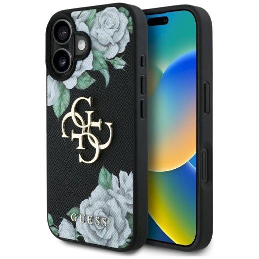 Ümbris Guess Grained Roses Big 4G logo iPhone 16 jaoks / must