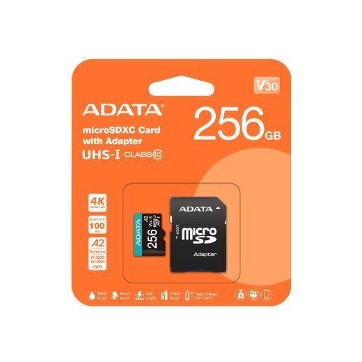 Mälu MICRO SDXC 256GB kaasasadapteriga/AUSDX256GUI3V30SA2-RA1 ADATA
