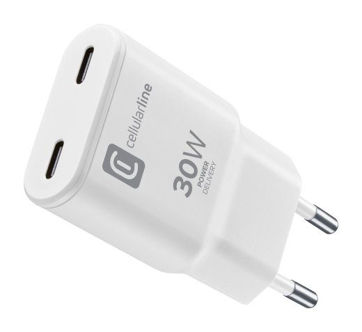 Cellularline GAN seinalaadija 2x-C 30W PD adapter 30W 2xUSB-C