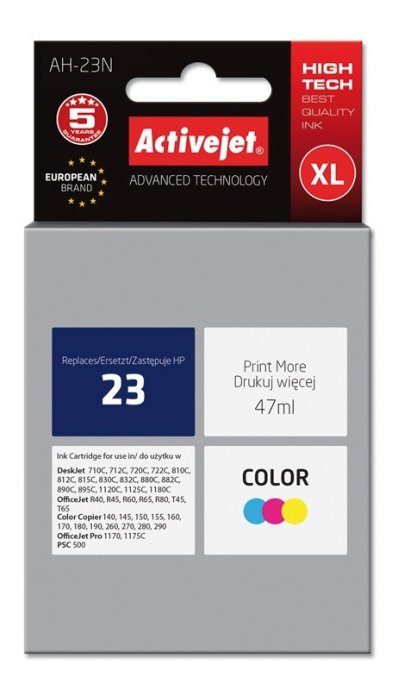 Activejet AH-23N tintakartriž (HP 23 C1823D asendaja; Supreme; 47 ml; värviline)