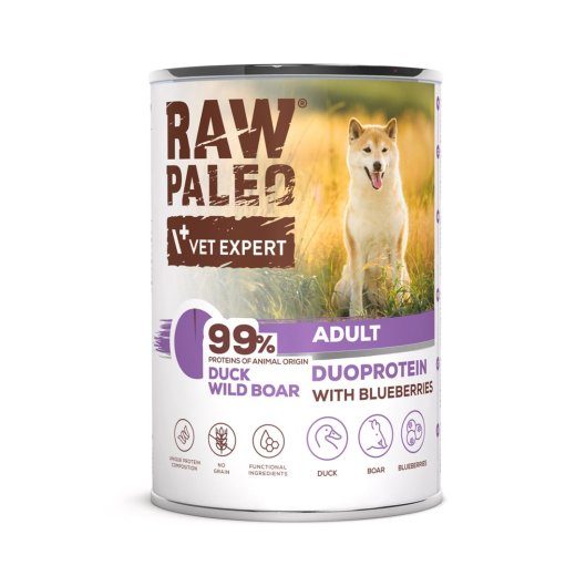VETEXPERT Raw Paleo Duoprotein Hani & Metskits Täiskasvanud - märg koeratoit - 400g