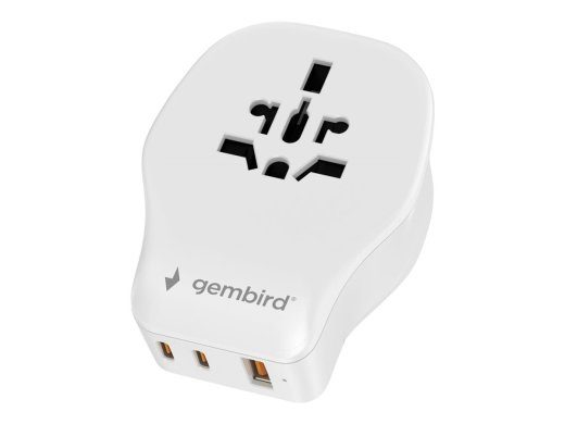 Gembird toiteühenduse adapter USB-laadijaga valge