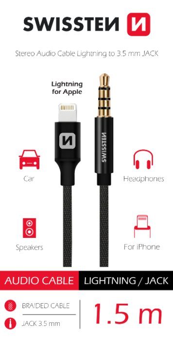Swissten Tekstiilne Audioadapter Lightning / 3,5 mm / 1,5m