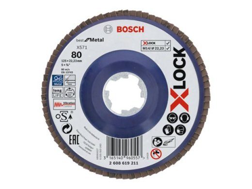 Bosch kõige parem metalli jaoks X571 klapirata nurga lihvimismasin M14 X-LOCK Ø125 diameeter P80 tk