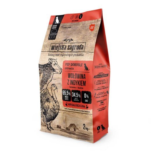 WIEJSKA ZAGRODA Veeliha ja kalkun L - kuiv koeratoit - 2kg