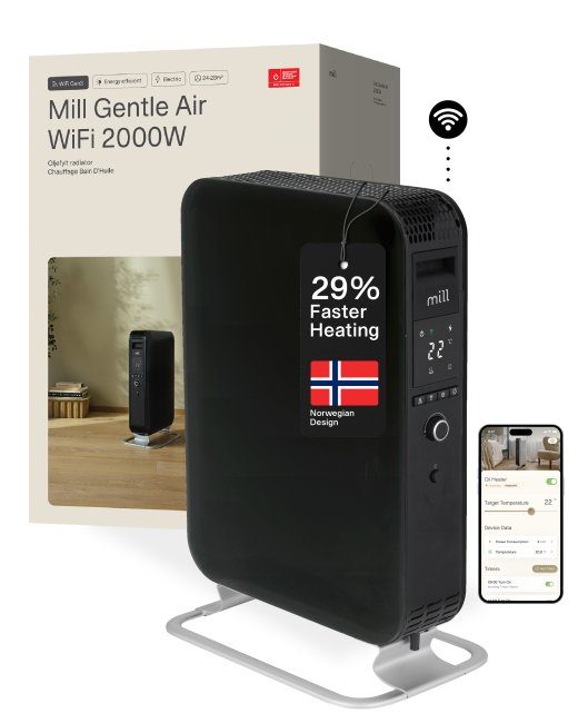 Mill WiFI GEN3 Õliga radiaator OIL2000WIFI3 Õliga radiaator 2000 W Toiteastmete arv 3 Must