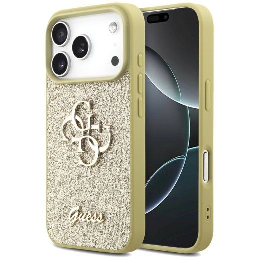 Guess Fikseeritud Glitter Suur 4G ümbris iPhone 17 Pro jaoks / kuldne