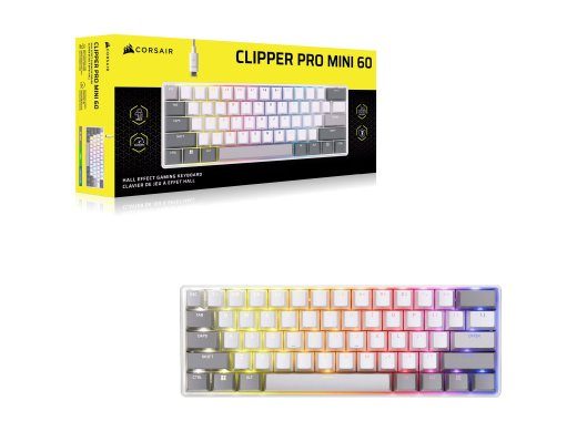 CORSAIR CLIPPER PRO MINI 60 Hall Effect Mänguklaviatuur, Backlit RGB LED, CORSAIR MGX Core, Valge, PBT DS Keycaps Corsair