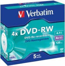 Verbatim Tühi DVD-RW SERL 4.7GB 4x Täiustatud kaitse / 5 tk Slim