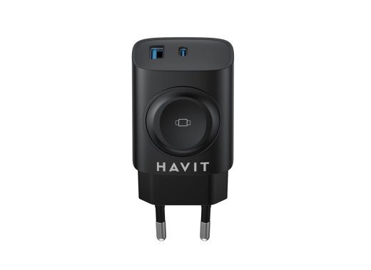 Havit UC132 - GaN 22 W kaheportine laadija juhtmevaba laadimise valikuga, must