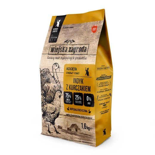WIEJSKA ZAGRODA kalkun ja kana kassipoegadele - kasside kuivtoit - 1,6kg