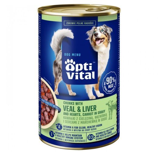 OPTIVITAL tükid veiseliha, südameliha, maksa ja porgandi - niiske koeratoit - 1250g