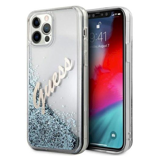 Guess GUHCP12LGLVSBL Glitter Vintage Script Hardcase iPhone 12 Pro Max 6.7" jaoks / sinine
