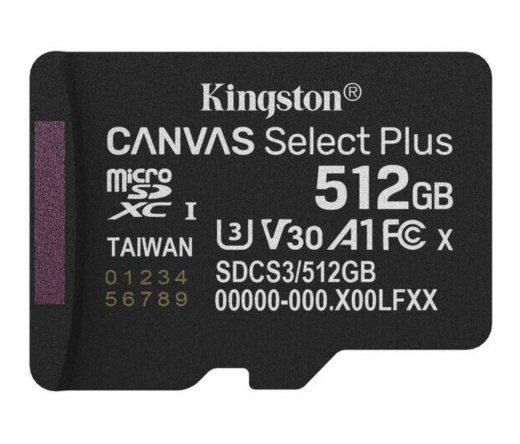 KINGSTON 512GB microSDXC Canvas Select Plus Gen3 150MB/s A1 Card + Adapter