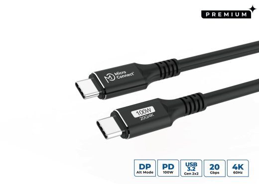 USB-C iki USB-C kabelis 2m Premium, 100W, 20Gbps, 4K60Hz