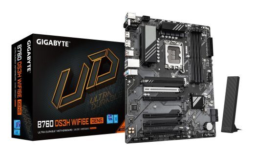 GIGABYTE B760 DS3H WIFI6E GEN5 emaplaat - toetab Intel Core 14. põlvkonna CPU-sid, 8+2+1 faasiline digitaalne VRM, kuni 5600MHz DDR5, 2xPCIe 4.0 M....