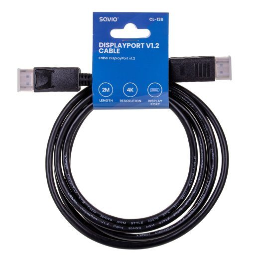 Savio 2 m DisplayPort kaabel must