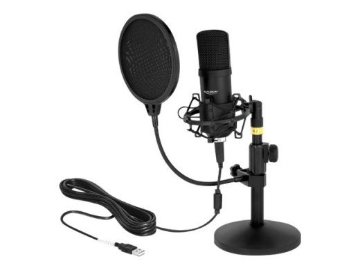 DeLOCK Professional USB kondensaalmikrofoni komplett podcastimiseks ja mängimiseks, -38dB, must