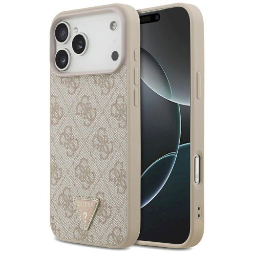 Guess Nahk 4G Kolmnurk Strass MagSafe Kott iPhone 18 Pro Max / 17 Pro Max jaoks / roosa