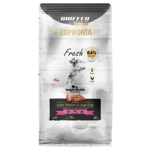EUPHORIA Fresh Junior keskmise ja suure koeraküüliküülikaga kuivatatud koeratoit 12kg