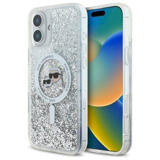 Karl Lagerfeld KLHMP16SLGKCSGH Liquid Glitter Karl&Choupette Head Hardcase iPhone 16 6.1" jaoks / läbipaistev
