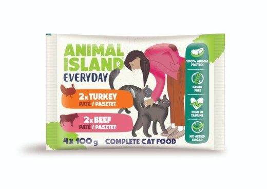 ANIMAL ISLAND Pate Veis / Kalkun - märgkassitoit - 4x100g