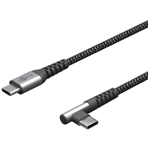 Goobay 90° USB-C tekstiilkabel, 2m, ruuthall/hõbe