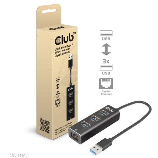 Club 3D CSV-1430A 4-in-1 USB-A Gen 1 Hub Black