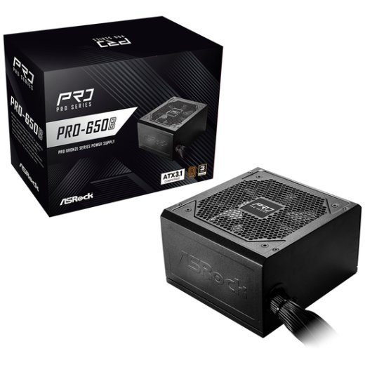 Asrock PRO-650B toiteallikas 650Watt 80+ Bronze, must