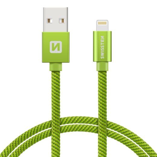 Swissten Textile Fast Charge 3A Lightning Andme- ja Laadimiskaabel 2m