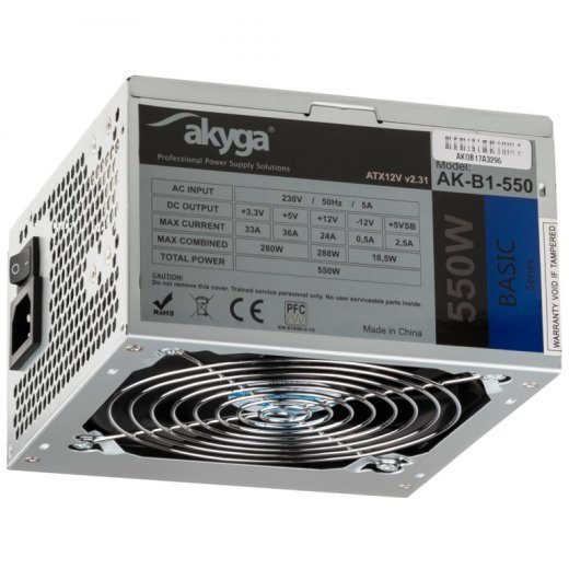 Akyga AK-B1-550 550W 20+4 pin ATX toiteplokk, hall