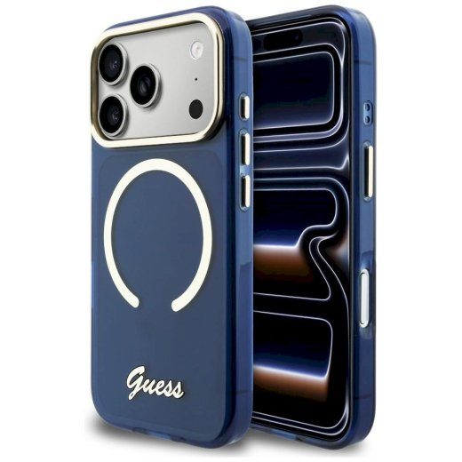 Üksus Guess IML Script Metal MagSafe iPhone 17 Pro jaoks / sinine