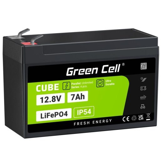 Green Cell LFPGC12V7AH Liitiumrauafosfaadi UPS-aku (12.8 V, 7 Ah)
