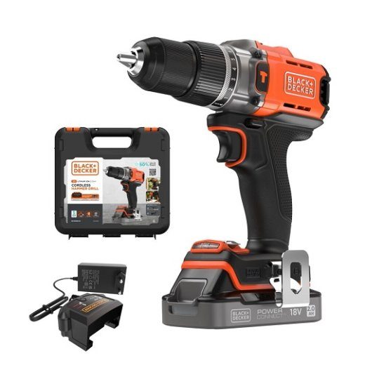 BLACK & DECKER Belaidis grąžtas/varžtas BCD383D1XK-QW 18 V 2.0 Ah Ličio