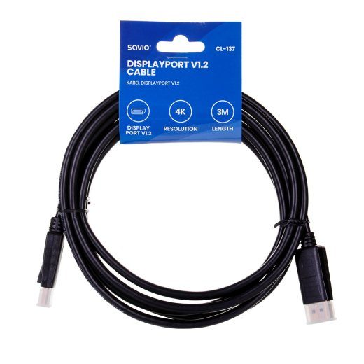 Savio CL-137 3m DisplayPort kaabel Must