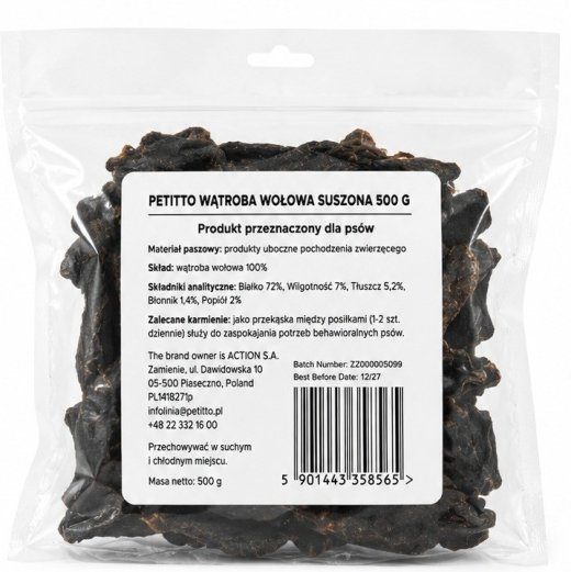 PETITTO Kuivatatud maks Mono koera näks - 500g