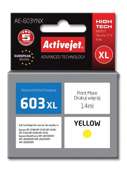 Activejet AE-603YNX tint (asendus Epson 603XL T03A44 jaoks; Supreme; 14 ml; kollane)