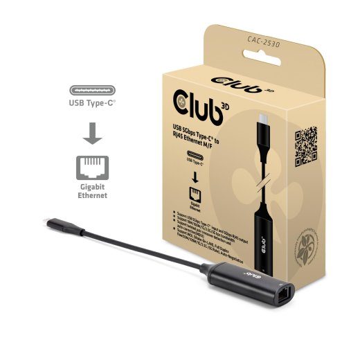 I/O ADAPTER USB-C KUNI RJ45/M/F CAC-2530 CLUB3D