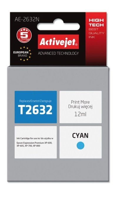 Activejet AE-2632N Tsüaani tint (Epson 26 T2632 asendus; Supreme; 12 ml)