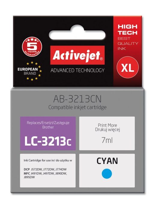 Activejet AB-3213CN Tintakasut (Brother LC3213C asendaja; Supreme; 7 ml; tsüaan)